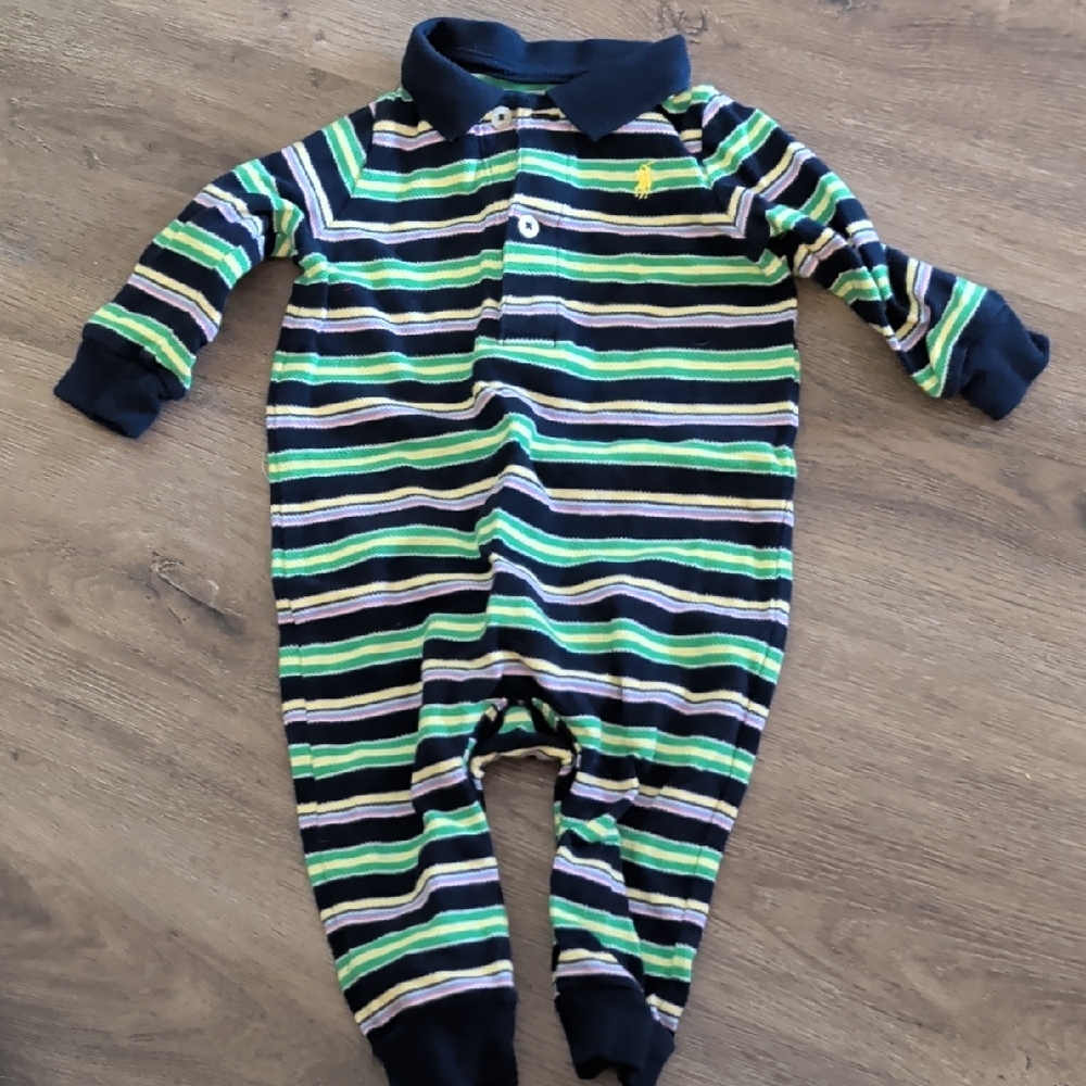 Ralph Lauren Kids Striped One Piece - Navy and Lime